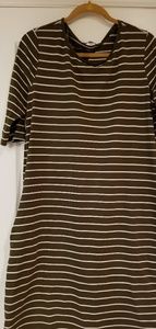 Olive green and white striped swing dress